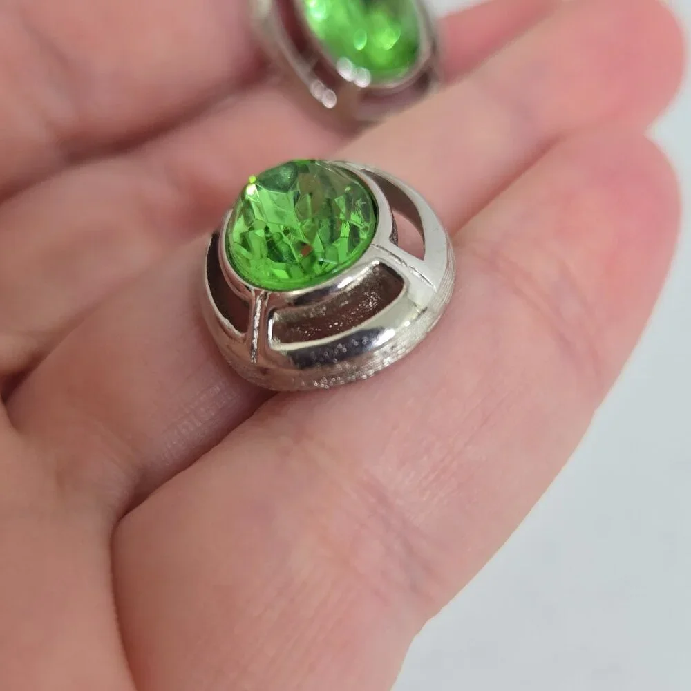 Swank Green Rhinestone Cufflinks Silver Tone Mens Oval Crystal Vintage